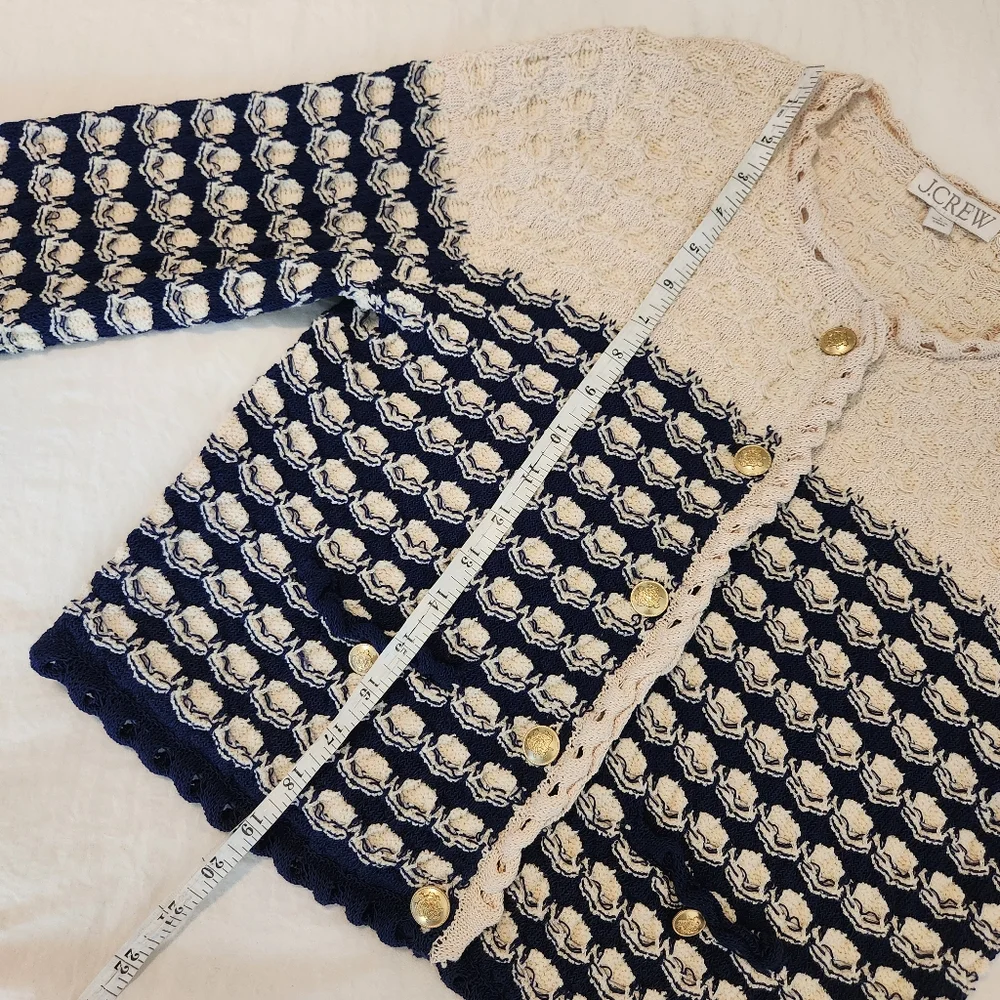 J. Crew Cream and Navy Cardigan Sweater - Picture 10 of 15